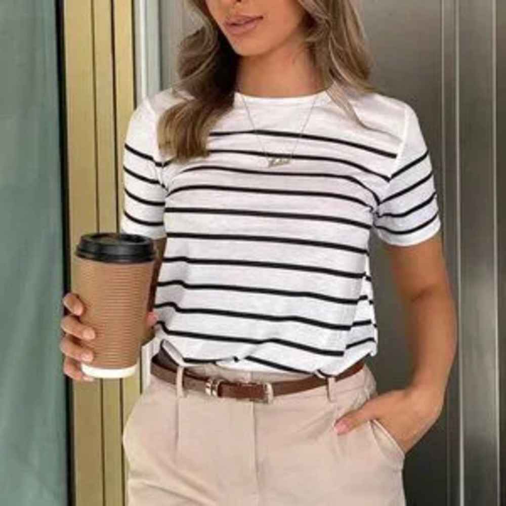 ZARA Black And White Casual Women's Striped Graphic T-Shirt
